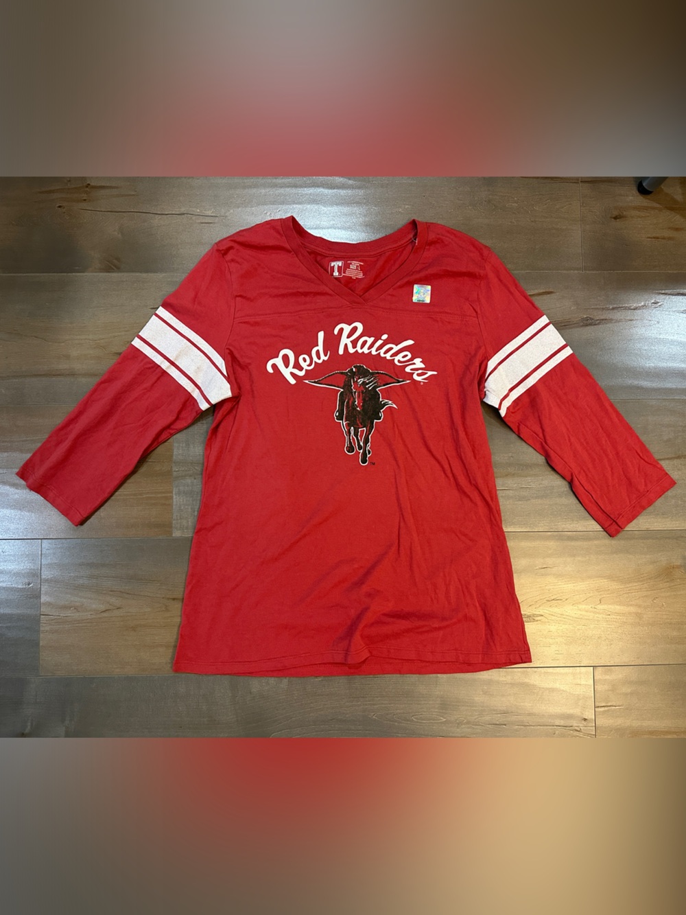 University of Texas 'Red Raiders' Long-Sleeve Tee with White Sleeve Stripes